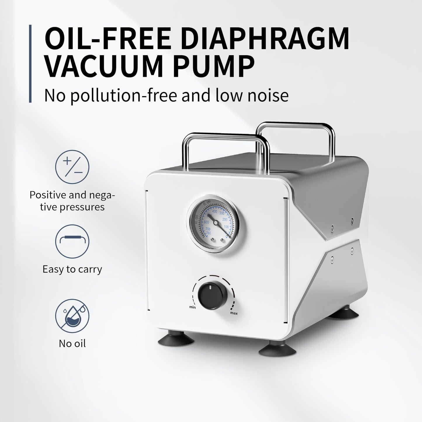 Xiuilab Vacuum Pump Dual-Purpose Diaphragm Pump 48W 30L/min Oil-Free Lab Pump with Dual-Scale Gauge Adjustable Speed Suction & Pressure Low Noise Continuous Duty for Filtration