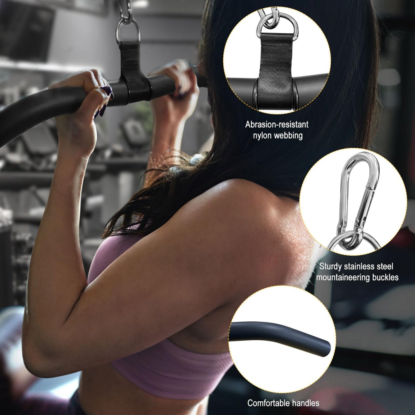 LAT Pull Down Bar Attachment：LAT Pulldown Tricep Bar for Strength Training Home Gym Cable Machine - Curl & Triceps Press Down Handle with EVA Sponge Non-Slip Grip for Pulley System
