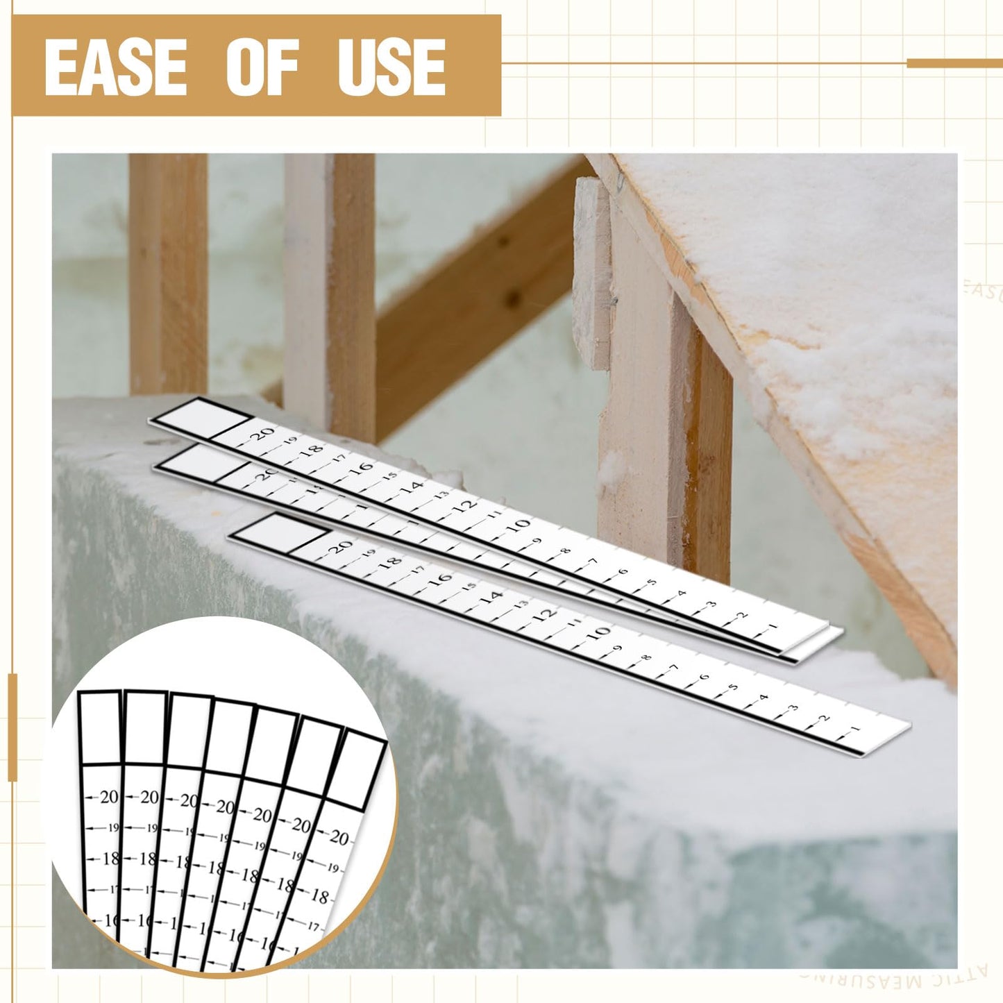 Saysurey Attic Measuring Rulers (Case of 1000), 20 Inch, Card Stock, Attic Insulation R-value Ruler for Insulators Ceiling Insulation