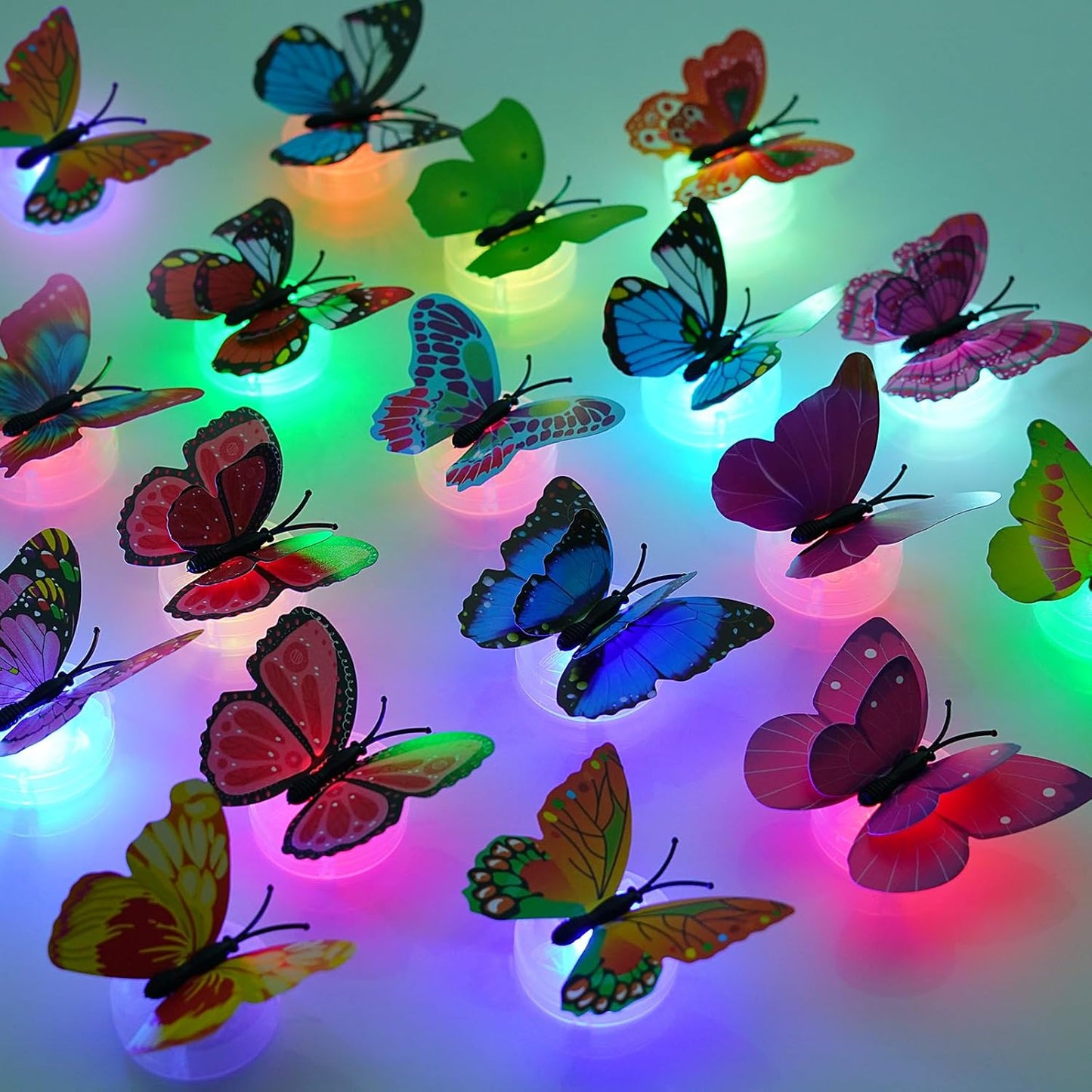 Skiennix 3D Butterfly Wall Decor - Glowing Lights & Stickers for Bedroom, Party, and Birthday (24 Pcs)