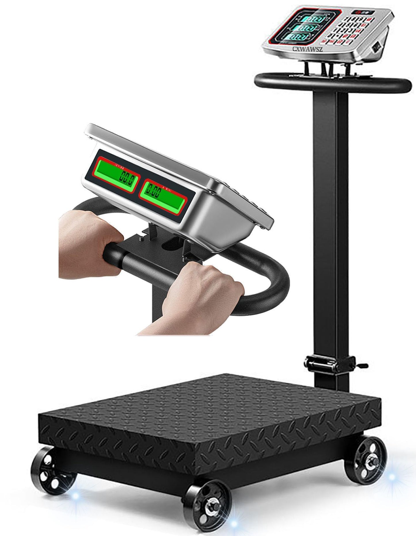 CXWAWSZ Large Platform Scale with Wheel 660 LB Floor Weight Computing Postal Scale Digital Perfect Industrial Platform Scale Foldable for Postal Luggage Shipping Mailing Weighing