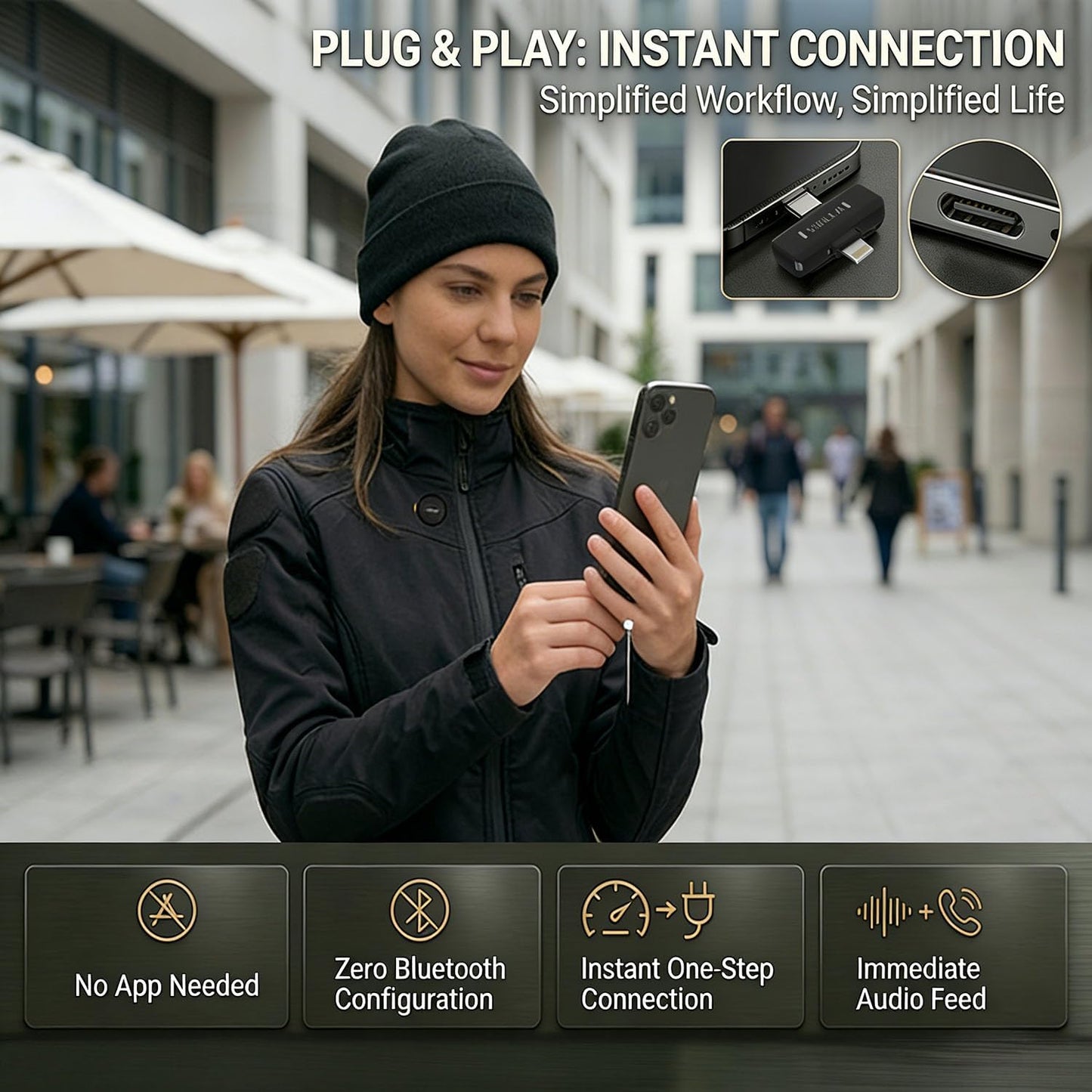 Vislla Mini Microphone for iPhone & Android, Furry Windscreen, Noise Cancelling Wireless Lavalier Microphone,Clip On
