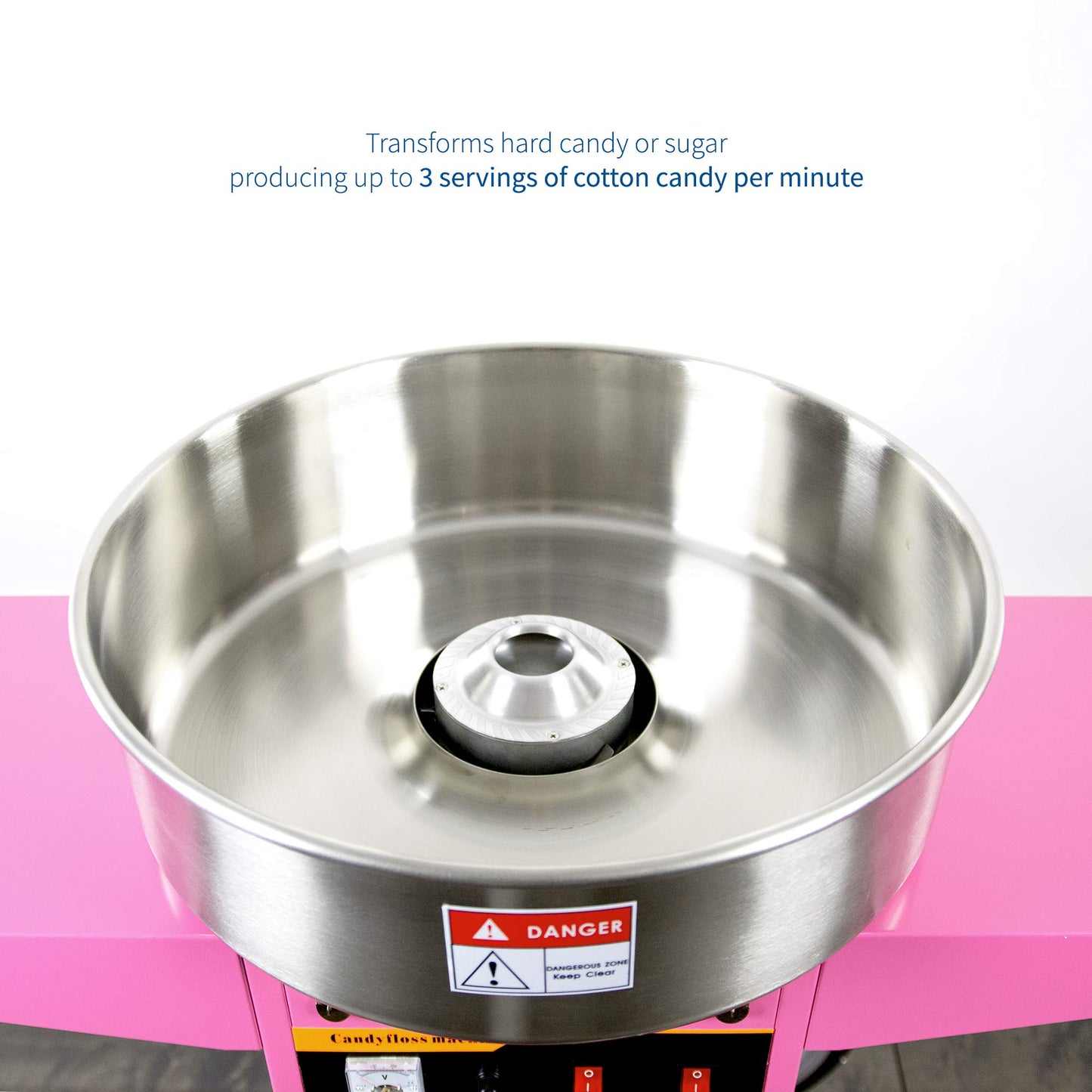VIVO Pink 1030W Electric Cotton Candy Machine Cart, Mobile Rolling Candy Floss Maker, 20 inch Stainless Steel Bowl, Bubble Shield Cover Sugar Scoop and Drawer, Easy Home or Commercial Use, CANDY-KIT-2