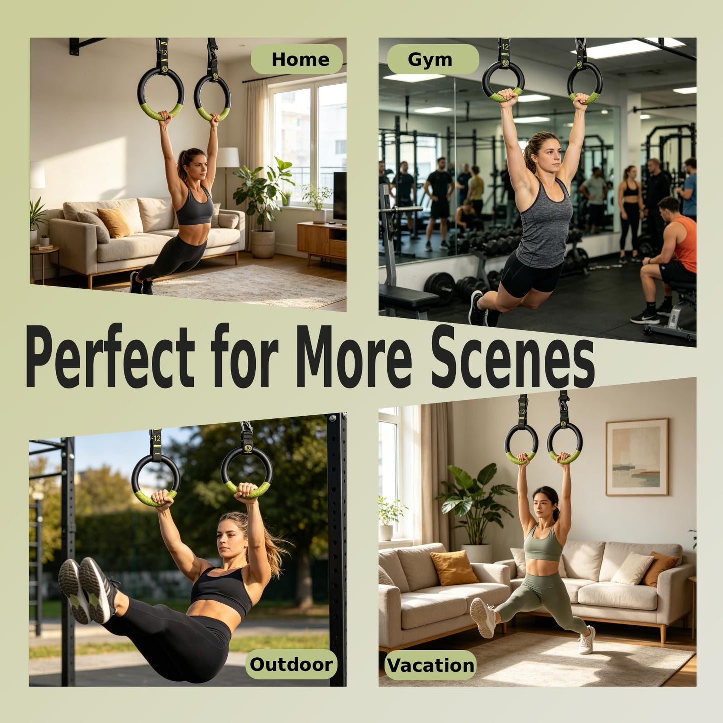 QUOLIX Gymnastic Rings & Olympic Rings with Adjustable Straps, Non-Slip Pull Up Rings with Straps, 1300lbs Exercise Rings for Home, Gymnastics Rings for Home Gym, Workout, Exercise, Calisthenic