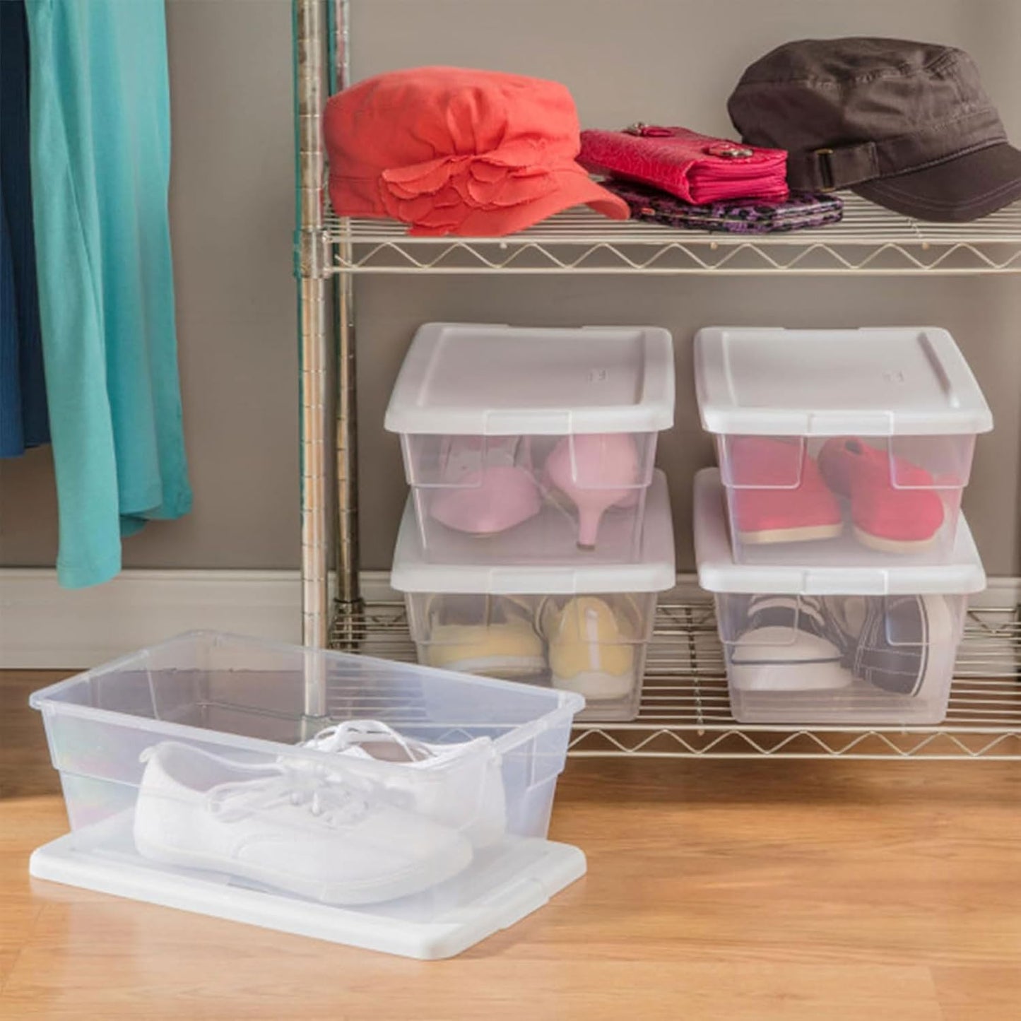 Sterilite 6 Quart Storage Boxes - 12-Pack Stackable Clear Plastic Bins with Snap-On Lids for Organizing