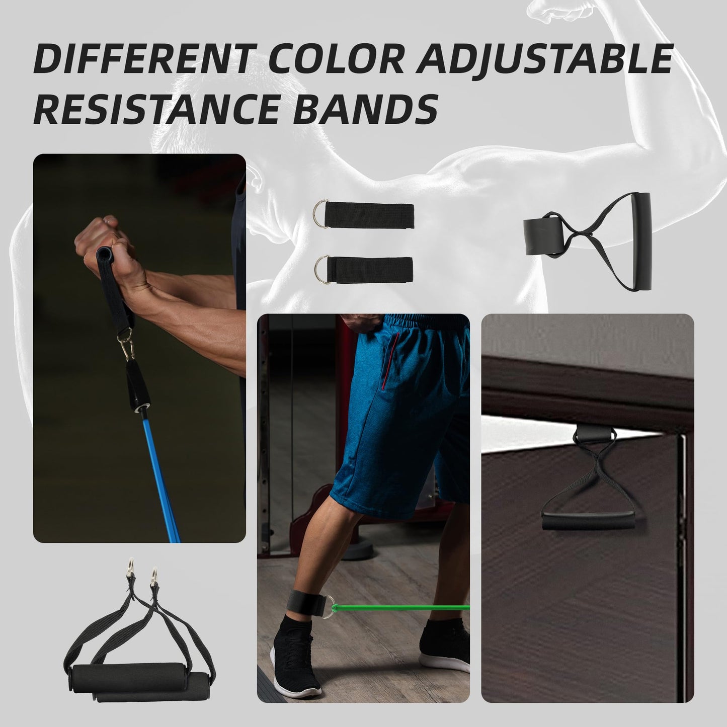Fitvids Resistance Bands Set 150lb | 5 Exercise Bands with Handles, Ankle Straps, Door Anchor, Travel Storage Bag for Home Gym Strength Training, Full Body Workout for Men Women Beginners & Advanced