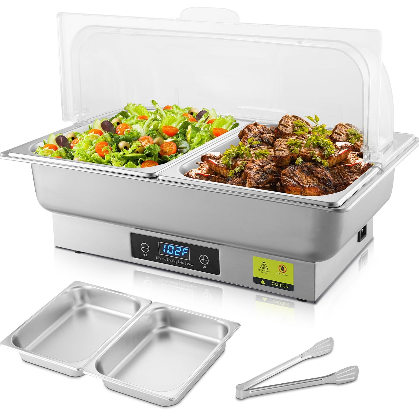 THXSUN Electric Chafing Dish, 2 x 4.5QT Dual Pan Electric Chafing Dish Buffet Set with Temperature Control Display, Roll Top Electric Buffet Servers and Warmers for Catering