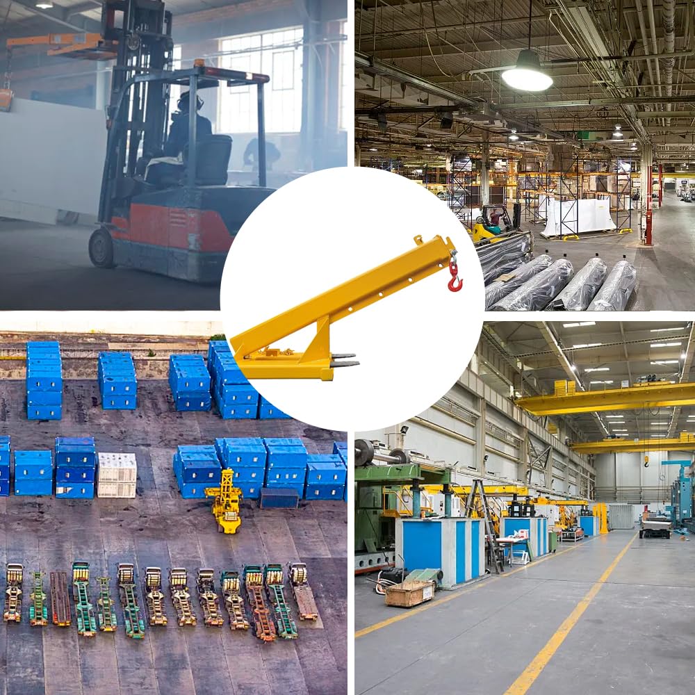 Adjustable Forklift Jib Boom Crane, 6000lbs Capacity Forklift Mounted Crane Manual Telescopes Heavy Duty Forklift Jib Crane with 2 Hooks for Warehouse, Factories