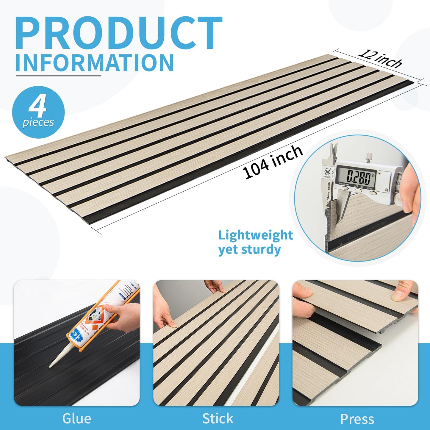 Art3d 4-Pack Glue-On Six-Grid Wainscoting Panel for Interior Wall Decor - 104 x 12 Inch Polystyrene Ultralight Slim Slat Wall Panels for Living Room Bedroom, Oak