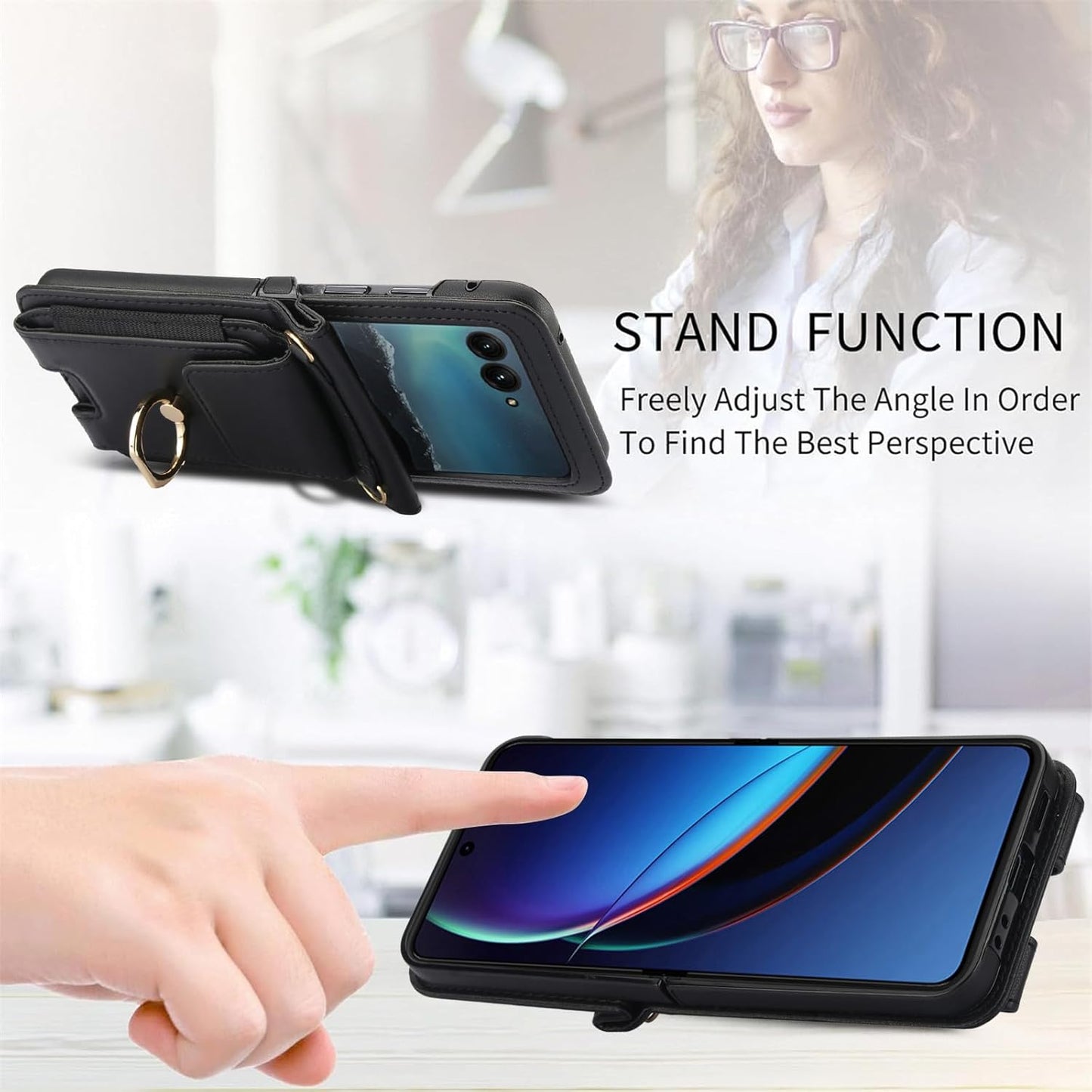 Asuwish 50 2024/Razr 2024 Plus2024 5G Phone Case for Motorola Moto Razr Ultra/Razr+ Plus Wallet Cover with Ring