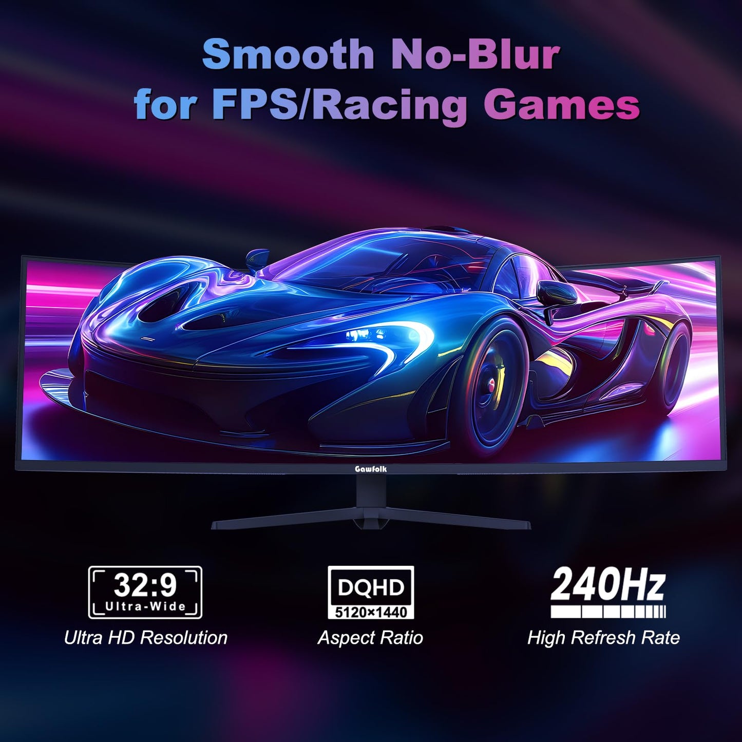 Gawfolk 49 Inch Ultrawide Curved Gaming Monitor, 1500R DUHD 5120×1440 PC Screen, 240Hz Computer Dispaly with Freesync, Wall Mountable