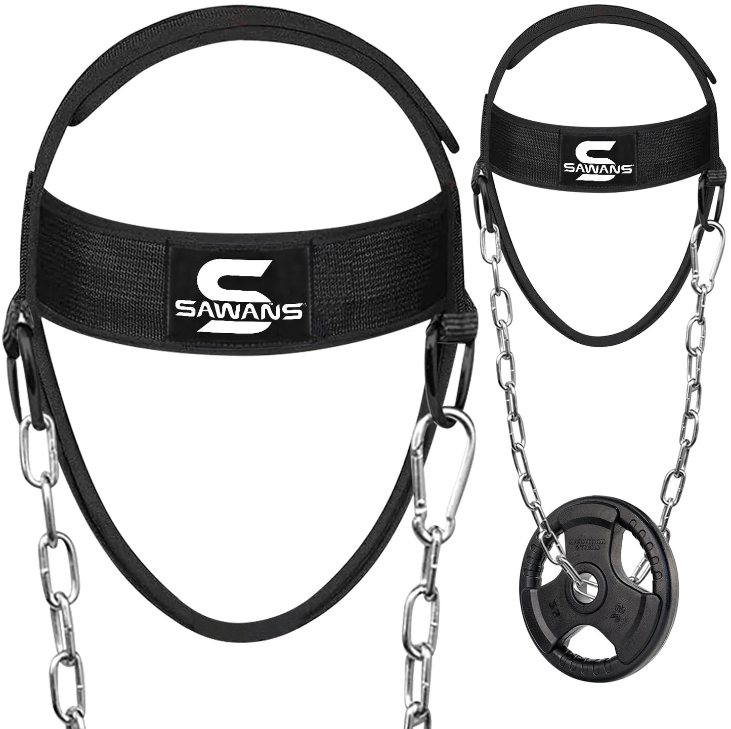 SAWANS Neck Trainer Harness for Weight Sports - Neck Stretcher & Head Trainer - Adjustable, Black