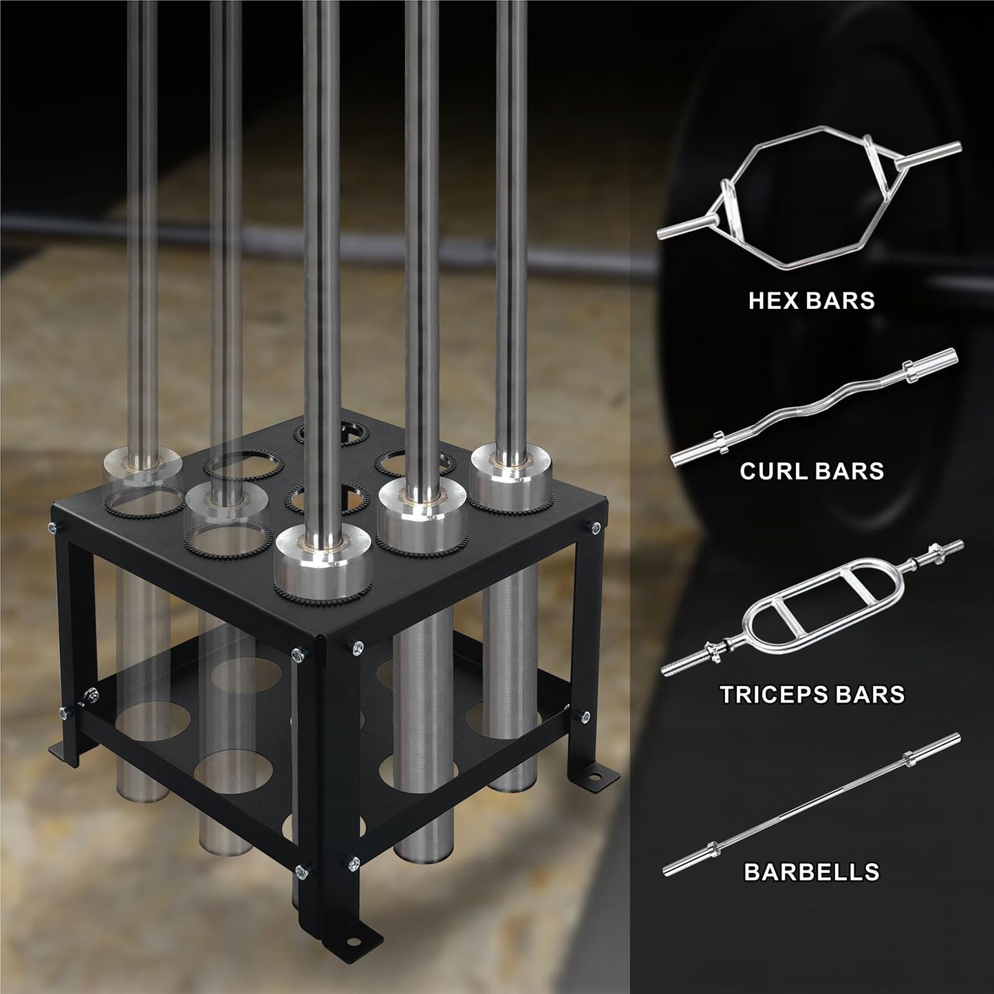 KSWLOR Barbell Holder Floor Stand - Heavy Duty Home Gym Organizer for 9 Barbells - Fits 2-inch Olympic & Curl Bars
