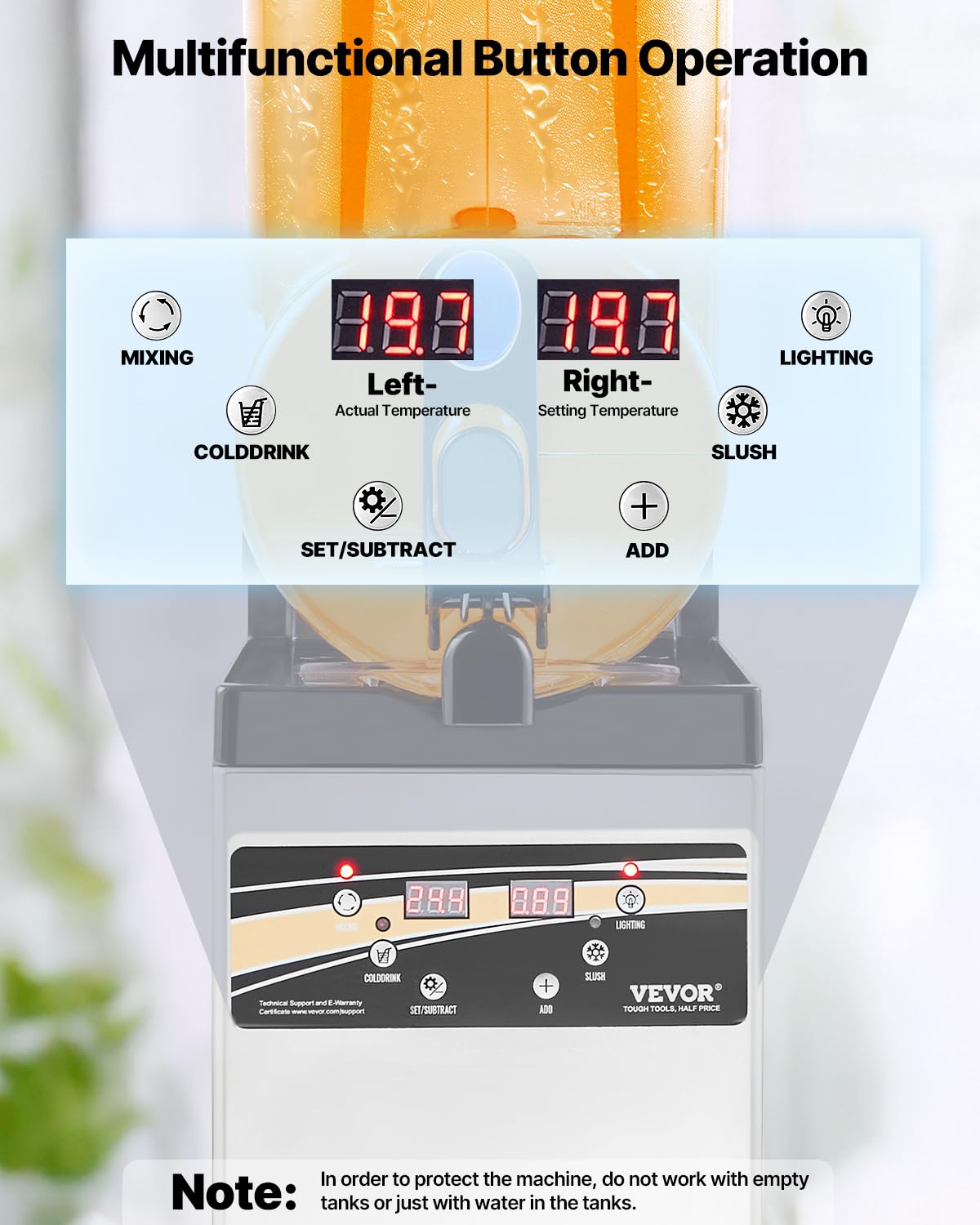 VEVOR Slushie Machine, 15L Single Tank Commercial Margarita Machine, 60 Cups Stainless Steel Margarita Smoothie Frozen Drink Machine, Slushy Machine for Home Party Restaurants Cafe Bars