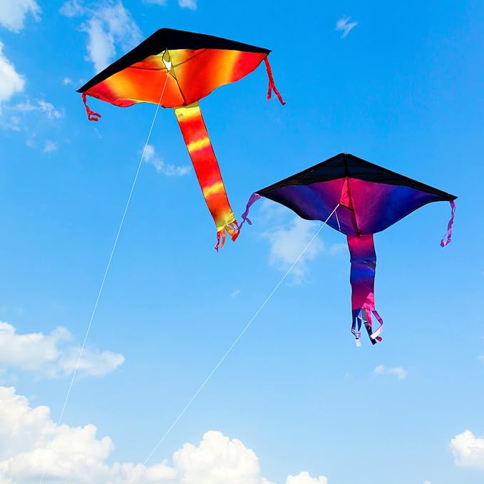 JOYIN 3 Packs Delta Multicolor Kite Warm and Cold Color Easy to Fly for Kids and Adults with 262.5 ft String, Large Delta Beach Kite for Outdoor Games and Activities
