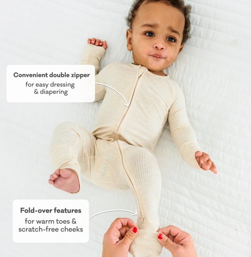 Little Sleepies Pajamas for Baby Boys & Girls, Viscose from Bamboo Baby Pajamas, Snug Baby Sleeper, Toddler PJs, 2-Way Zipper, Heather Oatmeal, 0-3M