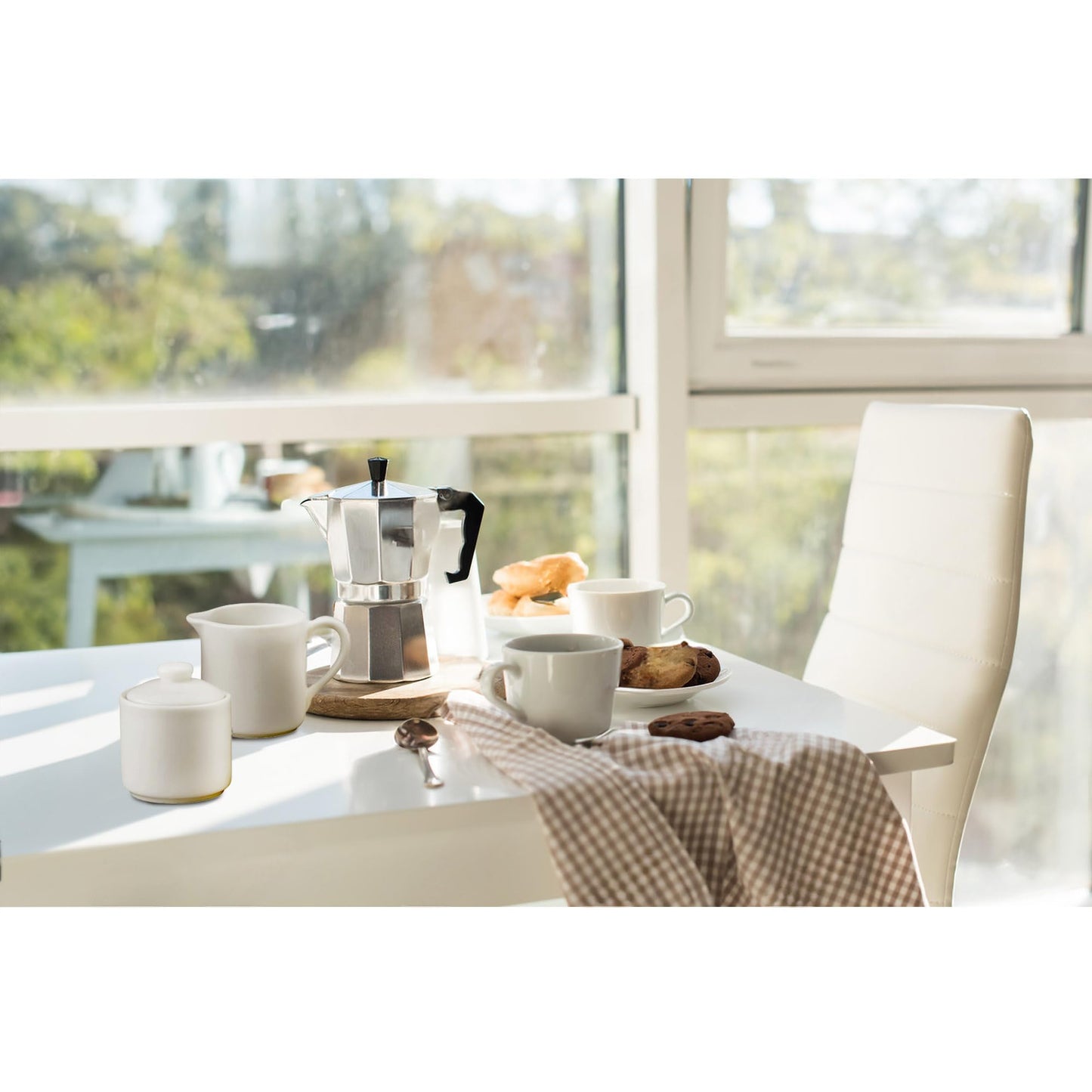 HIC Kitchen Contemporary Creamer And Sugar Bowl With Lid Set, Fine Porcelain, For Serving Sugar, Milk, Cream, Syrup, And Sauces, 3-Piece Set