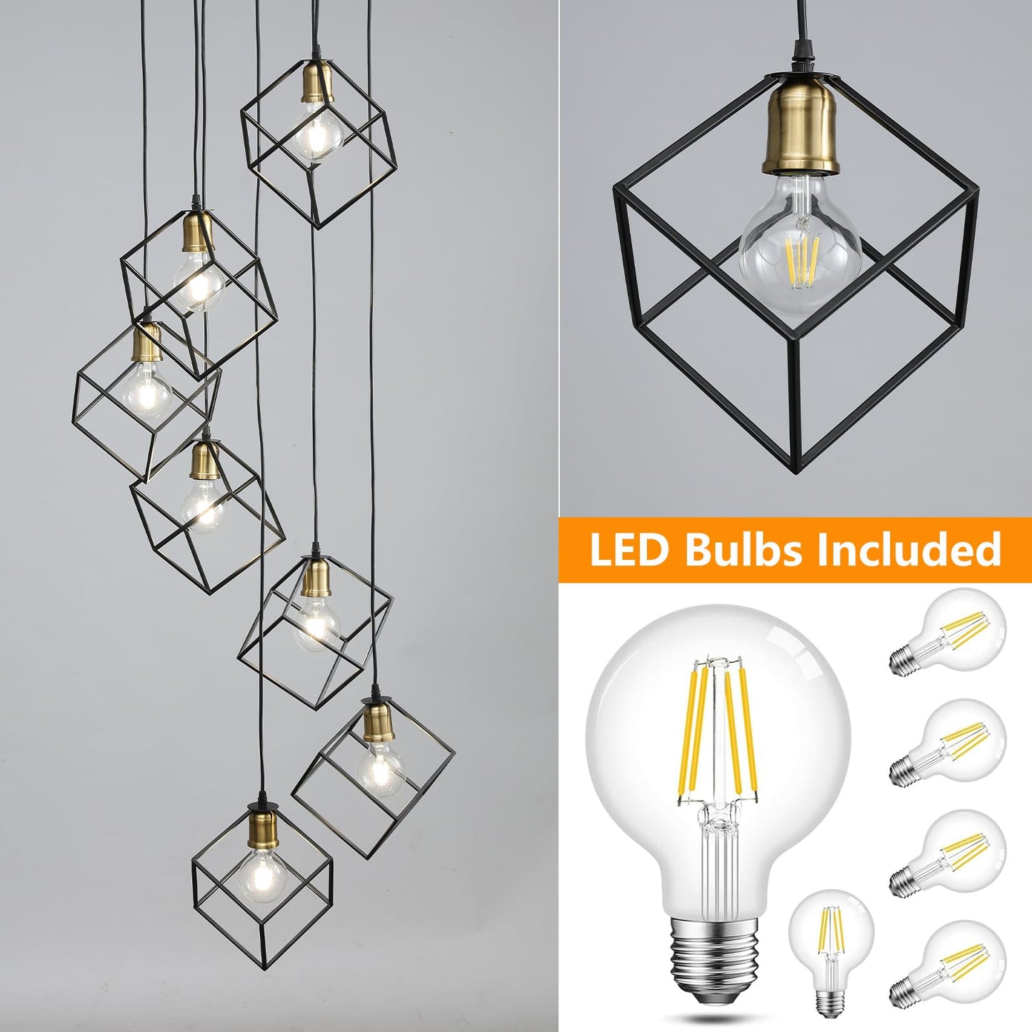 vivihobb 9 Light Large Modern Large Foyer Chandelier,Black Metal Cage,134" Long Light Fixture for High Ceilings Entryway Foyer Staircase,LED Bulbs Included