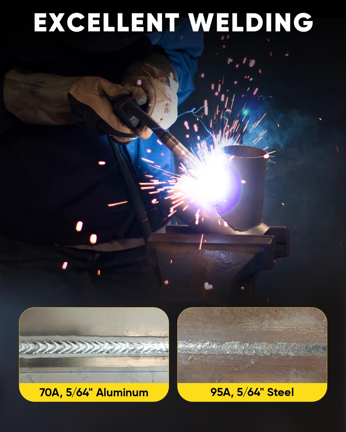 H HZXVOGEN 205A MIG Welder, 5 in 1 Gas MIG/Gasless MIG/Stick/Lift TIG/Spool Gun 110/220V Aluminum Welder Machine, Synergic Control Multiprocess Flux Core Welder MMA/Arc Welding Machine(HVM205P)