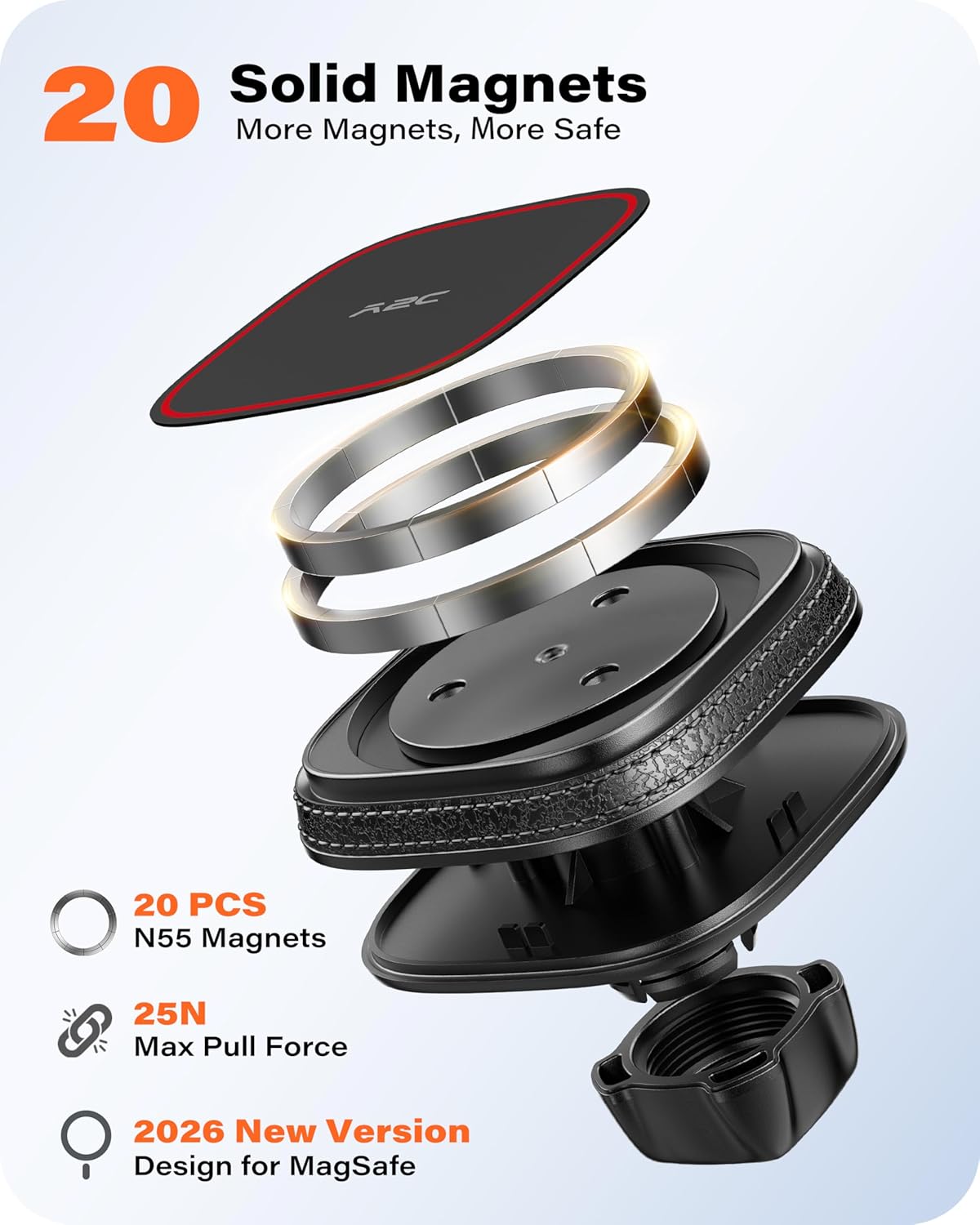 APPS2Car for MagSafe Car Mount, Dashboard & Windshield Suction Cup Holder with Telescopic Arm, Magnetic Phone Holder