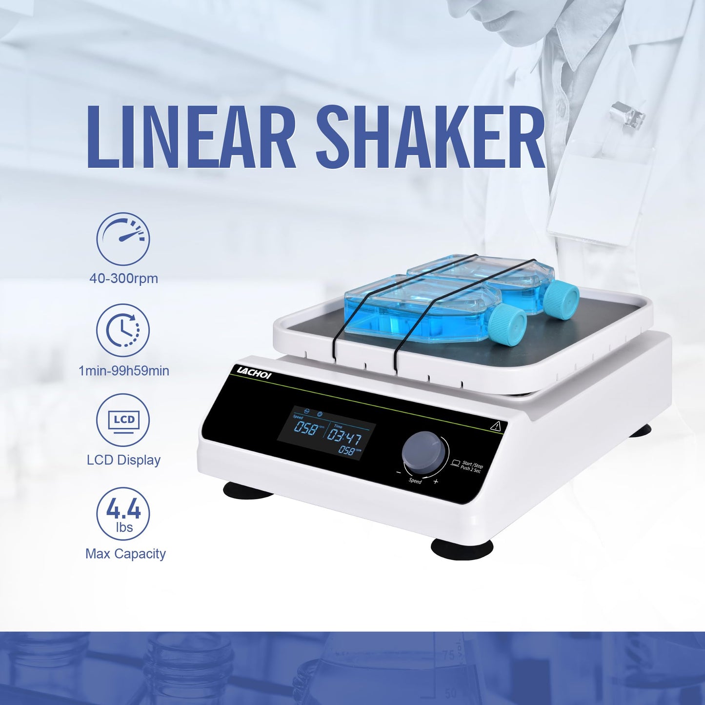 LACHOI LCD Linear Shaker 40-300RPM Capacity 2KG Lab Shaker with Timer Digital Linear Shaker with Continuous Mode or Timer Mode for Laboratory,University