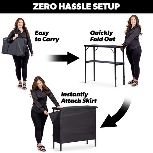 GoBar Portable Bar Table for Events - Pop Up Mobile Bartending Station with Travel Carrying Case - 3 Skirts