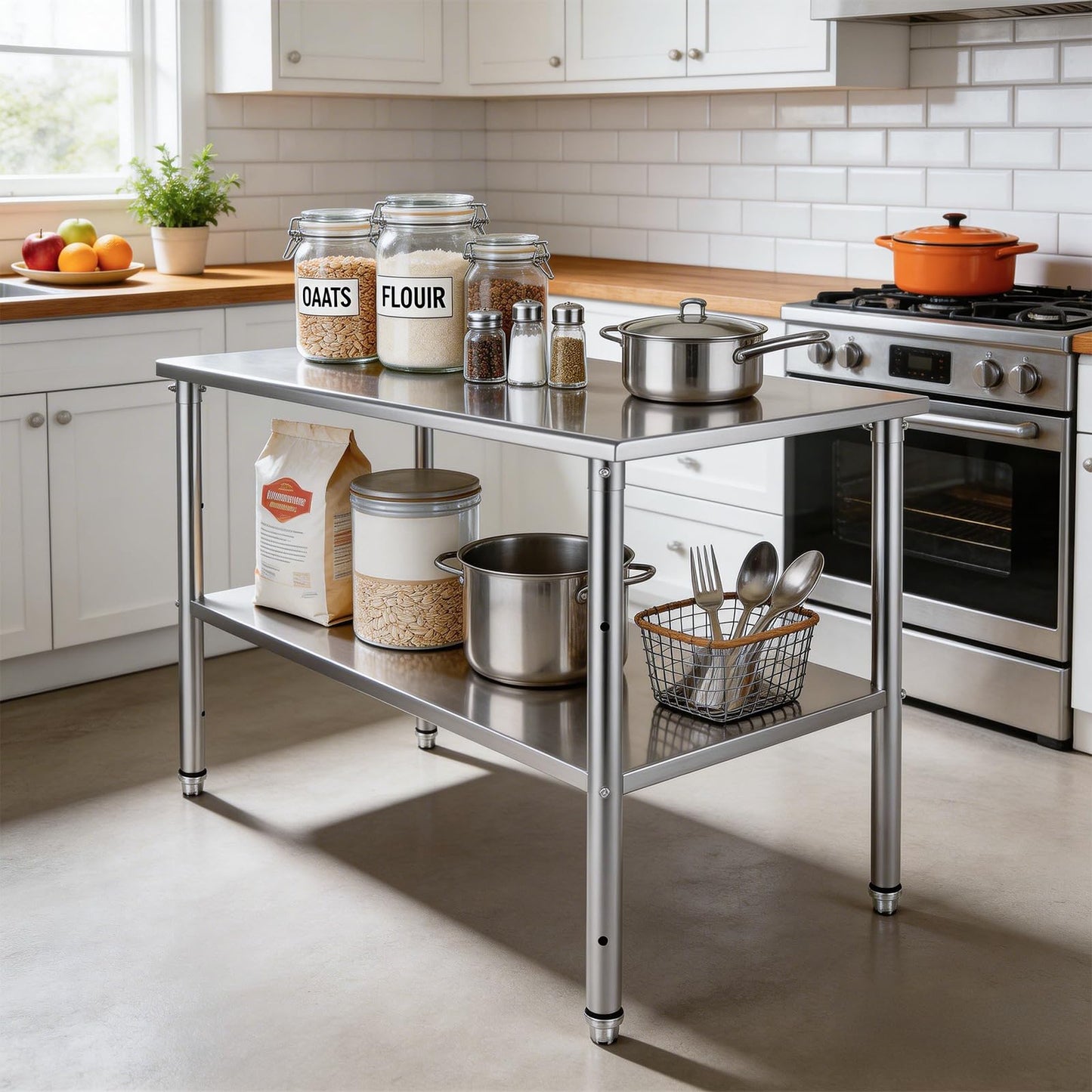 Kryonix Stainless Steel Work Table for Prep & Work 24x48 Inch, NSF Commercial Kitchen Heavy Duty Prep Table with Adjustable Undershelf for Kitchen, Restaurant, Home & Hotel