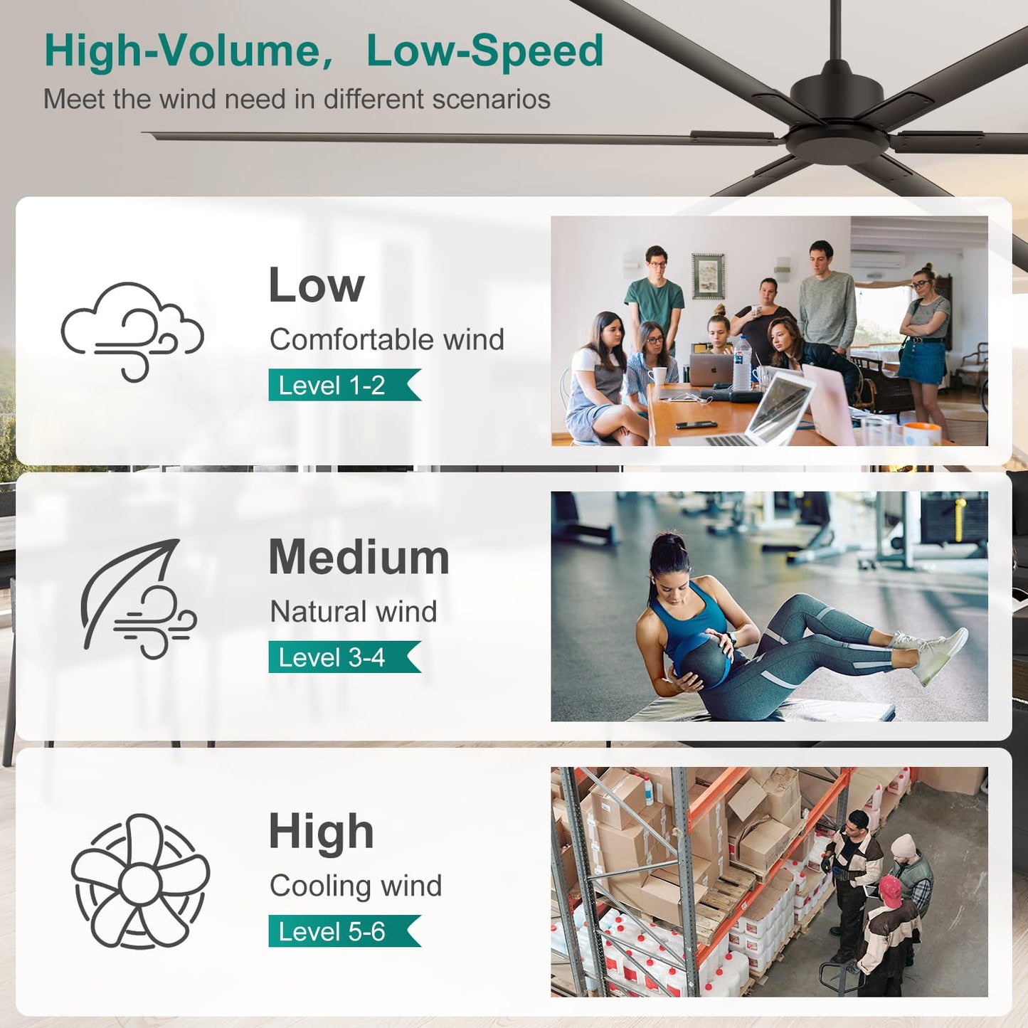 Breezary 120 Inch Ceiling Fan No Lights Extra Large HVLS 10ft Industrial Black Ceiling Fan without Light for High Ceiling Ultra-Quiet DC Motor 6 Aluminum Blades for Commercial Use Garage Warehouse Gym