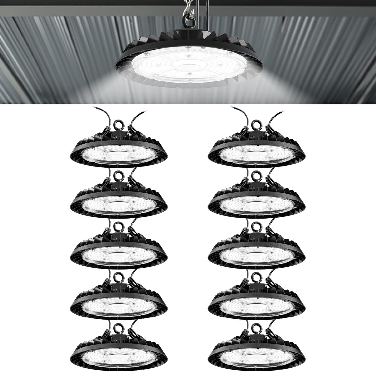 Sunco 10 Pack UFO LED High Bay Light, 150W, 21000 Lumens 5000K 100-277V Dimmable 0-10V, Ultra Bright Commercial Shop Lights for Warehouse, Factory, Workshop, Garage & Barn, Ceiling Mount, UL