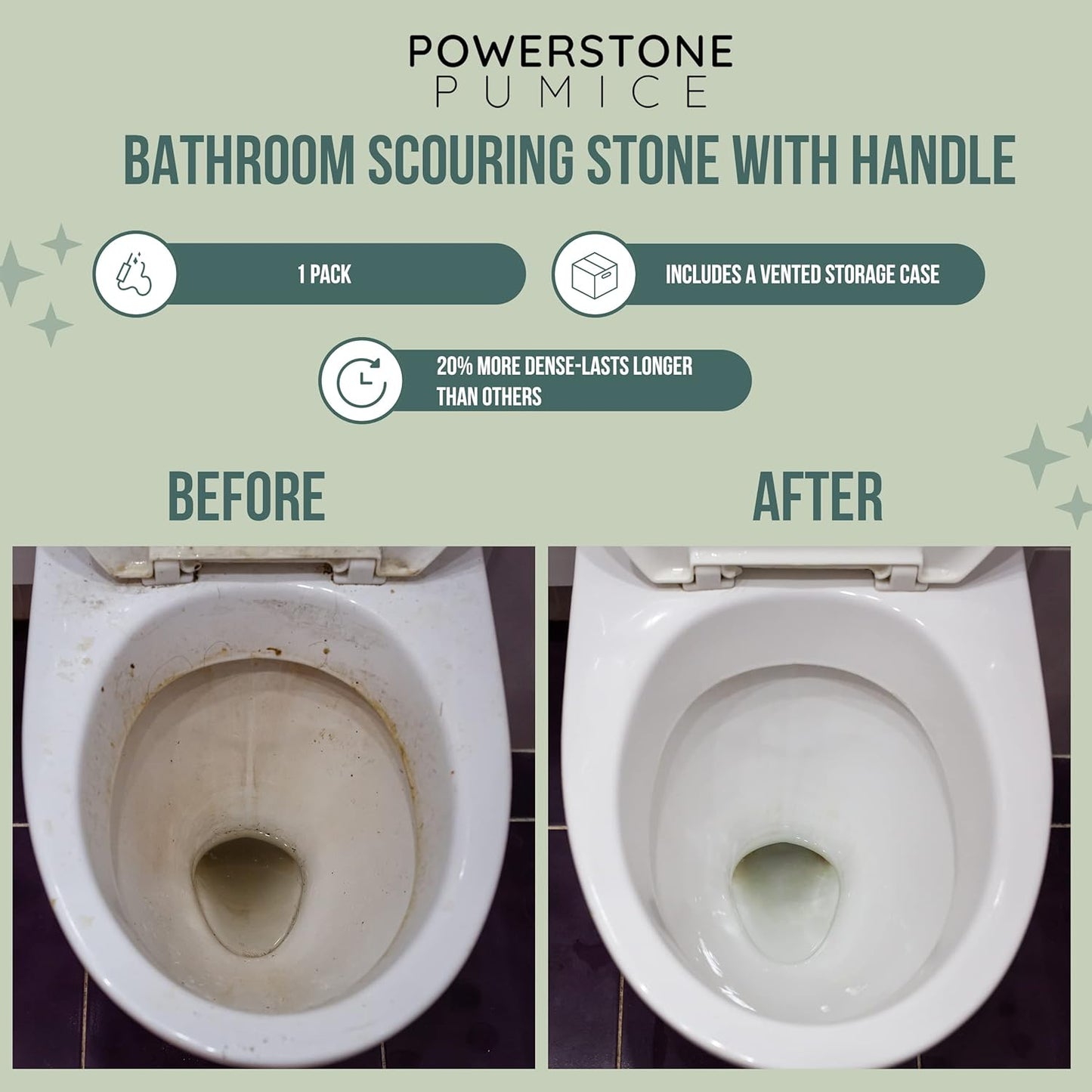 Powerstone Pumice Stone Toilet Bowl Cleaner - Effortlessly Removes Hard Water Stains | 1-Pack