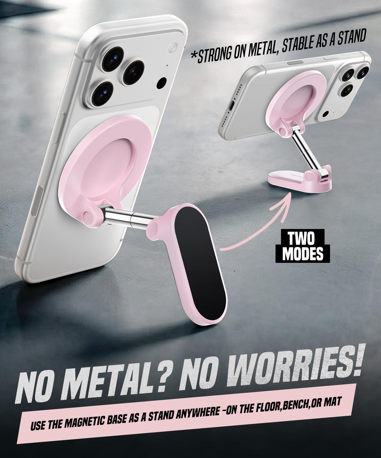 GolbinBox Magnetic Gym Phone Holder for MagSafe, All Metal Dual-Magnet Mount for iPhone and Android, 360° Adjustable Tri-Axis, Gym Essentials for Bodybuilder Men Women Recording Fitness Exercise, Pink