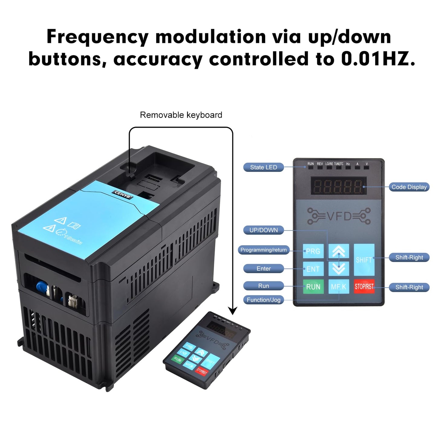 5.5KW 7.5HP 27.5A Variable Frequency Drive vfd 220v Input 220v 3 Phase Output, 0-3000Hz, Upgraded Up/Down Button Tuning Mode, Precise Control to 0.01Hz, Inverter for CNC Spindle Motor Speed Control