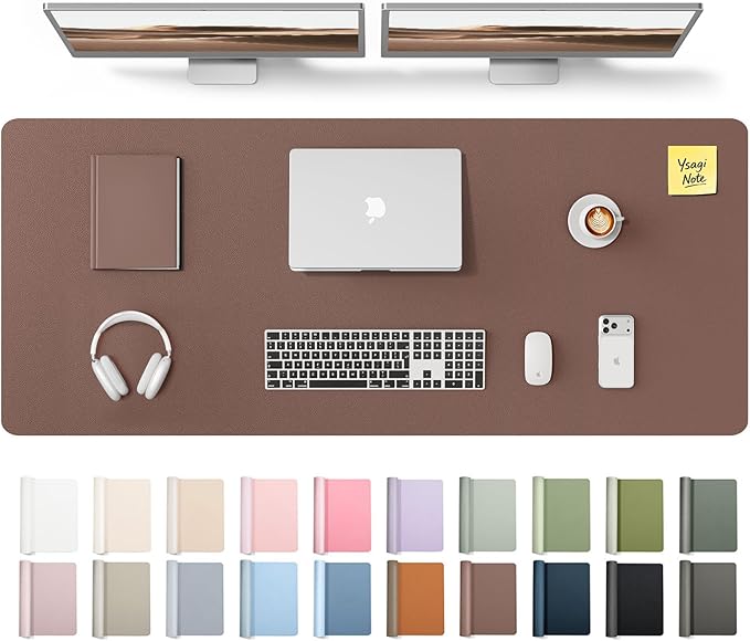 YSAGi Leather Desk Pad Protector, Office Desk Mat, Large Mouse Pad, Non-Slip PU Leather Desk Blotter, Laptop Desk Pad, Waterproof Desk Writing Pad for Office and Home (Chocolate,55" x 17.2")