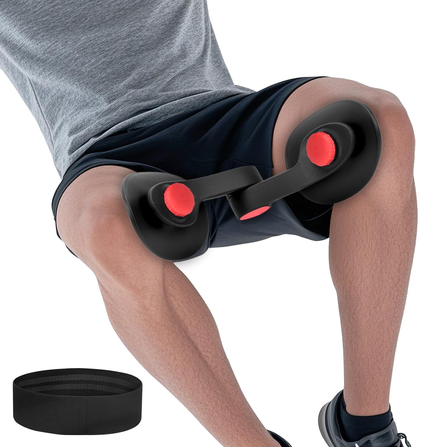 Pelvic Floor Exercise Device with 35 lb Resistance, Kegel and Inner Thigh Muscle Trainer, Home Workout Equipment for Postpartum Recovery, Women & Men, with Band, Black