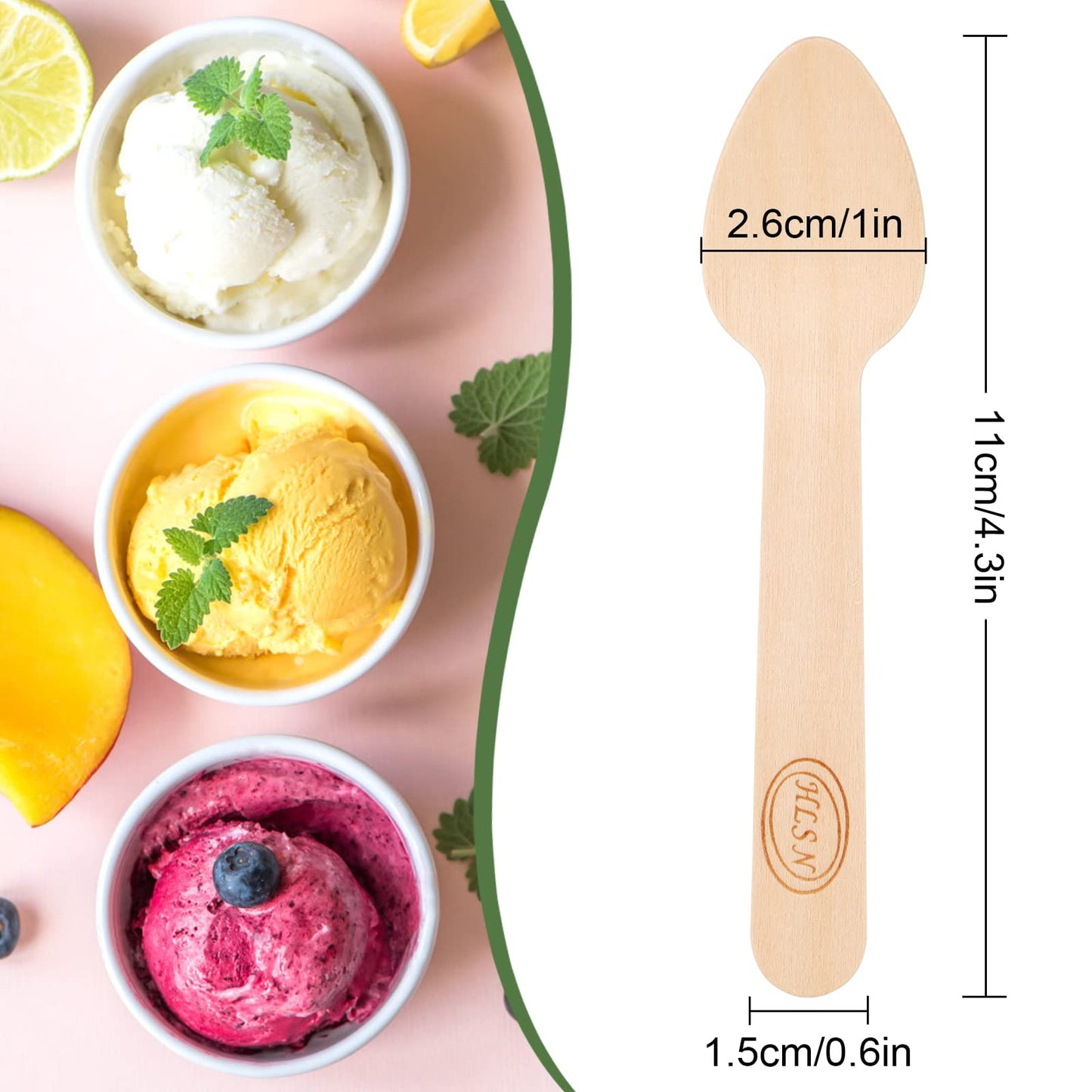 HLSN 200pcs 4 inch Mini Wooden Spoons, Biodegradable CompostableNatural Birchwood, Food Grade Disposable Wooden Cutlery for Parties, Weddings, Camping