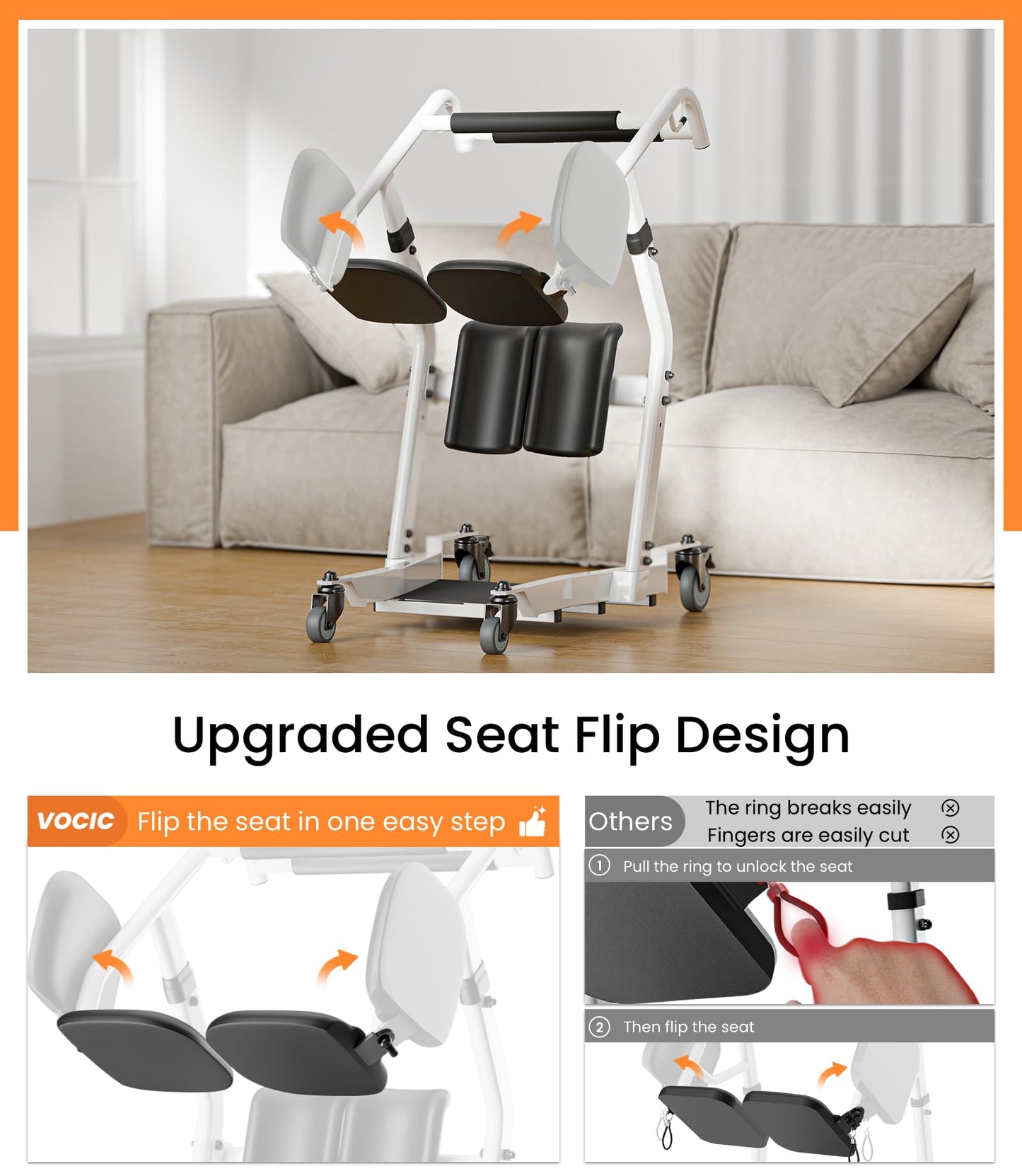 VOCIC Sit to Stand Lift, One-Step Stand Assist Lift for Elderly, Patient Lift Chair Transport Unit with Wheels, Fall Prevention & Muscle Building, AY03 2026 Upgraded