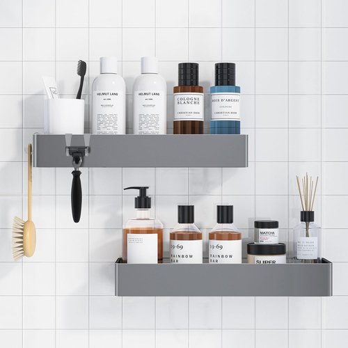 Kitsure Shower Caddy - Rustproof Adhesive Organizer | No-Drill Bathroom Storage, Silver Grey, 2 Pack