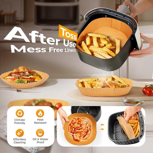 Air Fryer Liners - 500 Pcs Unbleached Parchment Paper | 8" Square Non-Stick & Leakproof Baking Sheets
