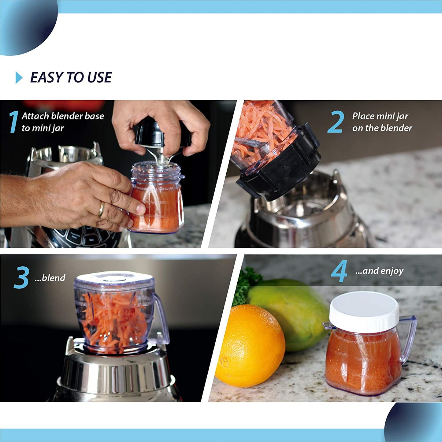 Replacement Mini 1-cup Clear Plastic Jar by CarterTM, fits most Oster Blenders (2 Pieces)