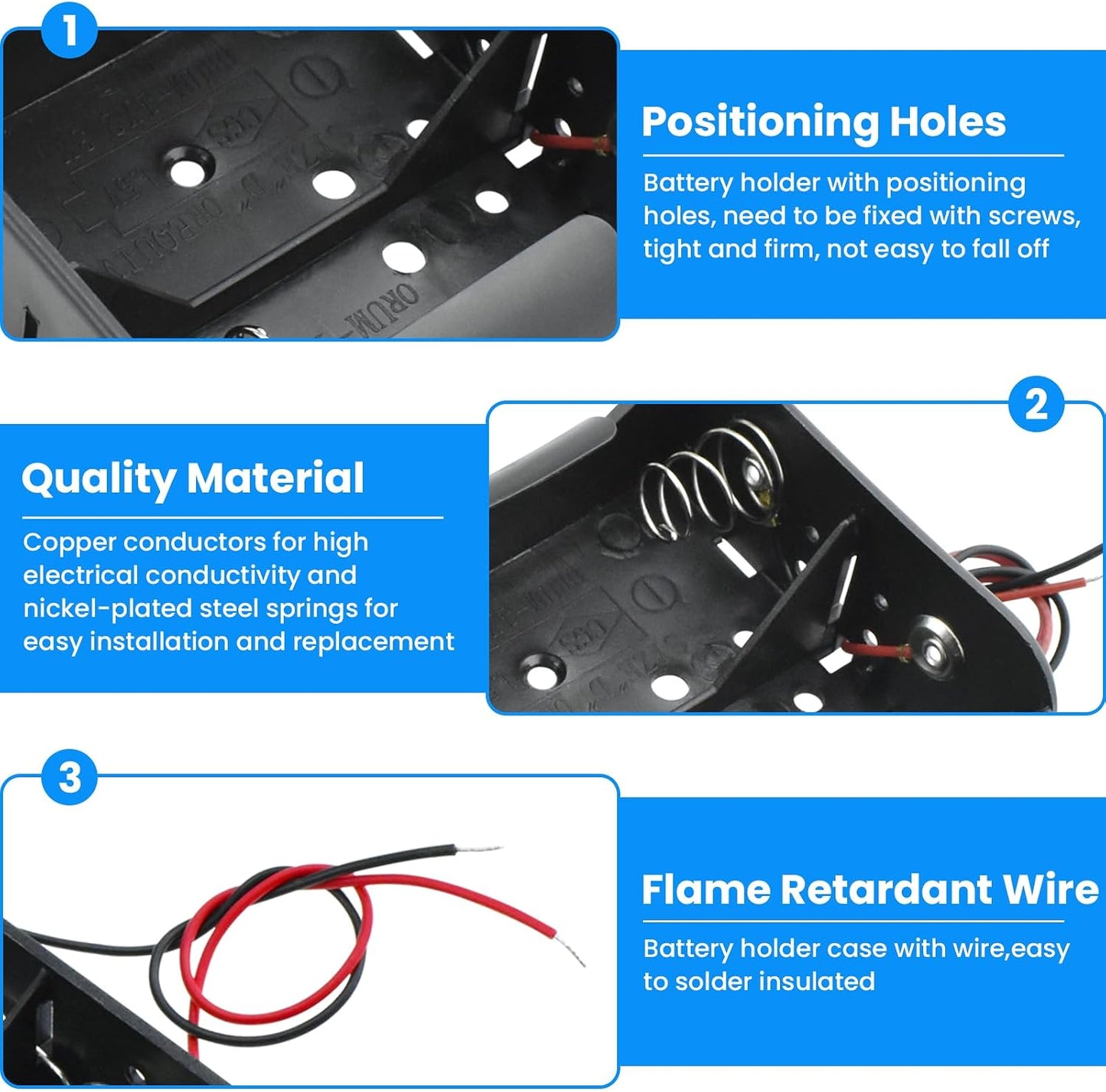 SDTC Tech 2-Pack 1 1.5V Slot D Cell Battery Holder D Size Battery Case Box with Wire Leads