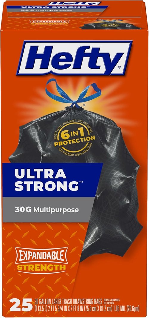 Hefty Ultra Strong Trash Bags - 30 Gallon, Black, Unscented, 25 Count | Durable & Reliable