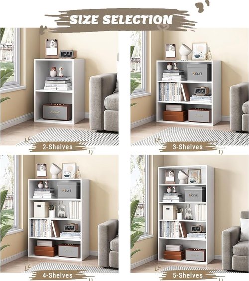 NELYÉ Basic Open Shelf Bookcase - 3-Tier Wooden Cube Storage Shelves in White