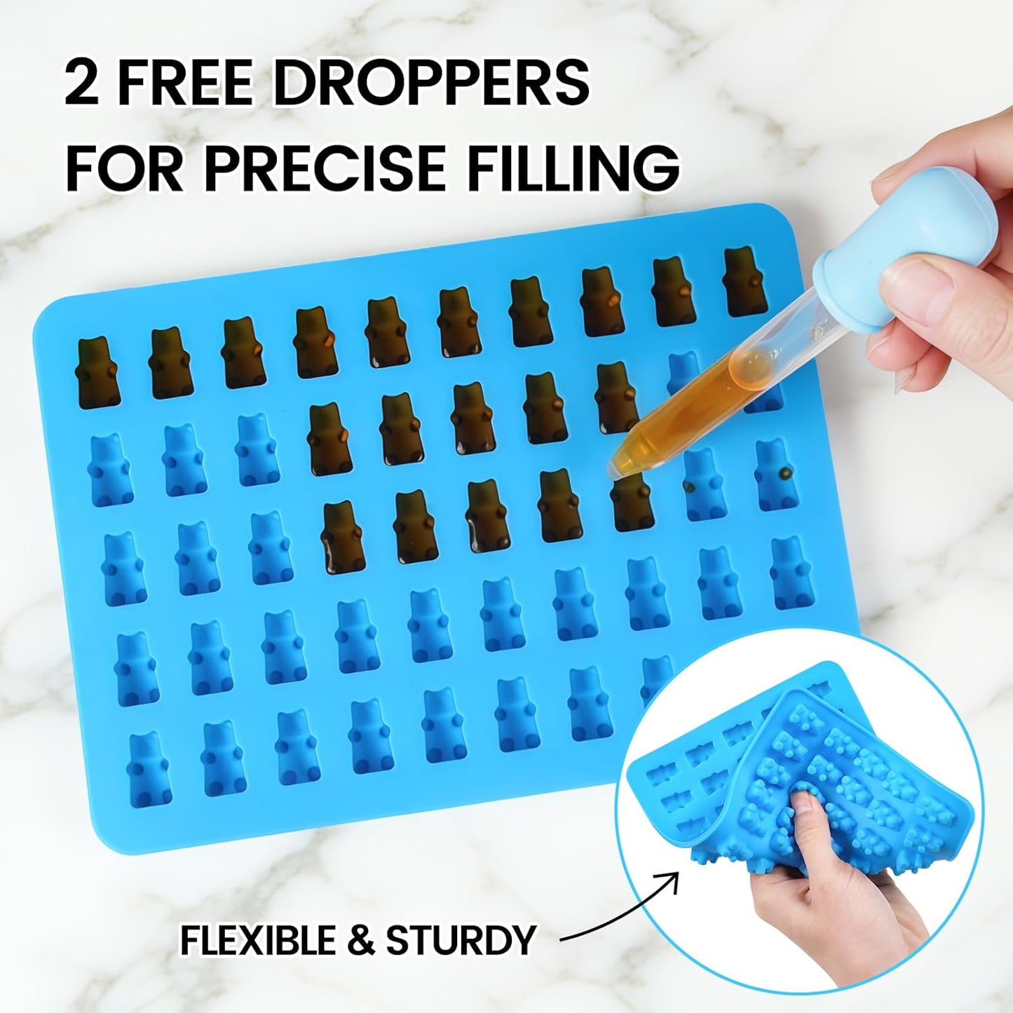 Silicone Gummy Molds by Gummy Molds - Mini Bear Candy Molds with 2 Droppers | Nonstick Food-Grade, Set of 4