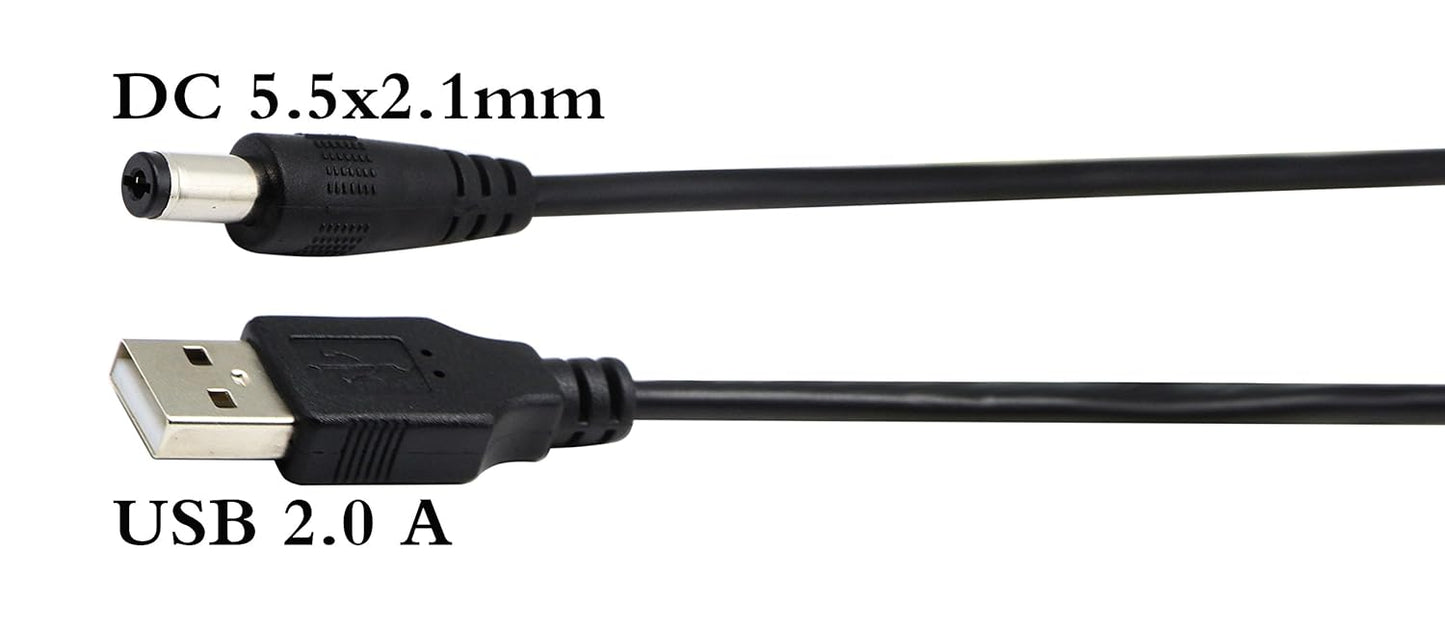 zdyCGTime 2.0 5.5x2.1mm 5 (28CM/11inch, 5.5x2.1mm)(2packs) USB A Male to DC Male Adapter Cable Volt DC Barrel Power