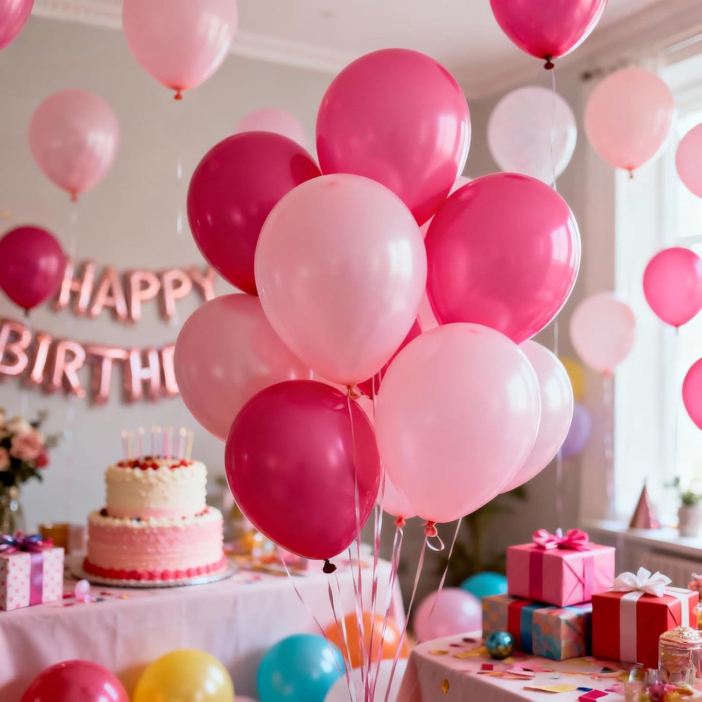 Skiennix Pink Balloons Set - 66pcs 12 Inch Hot Pastel Pink Confetti Latex Balloons for Birthday & Baby Shower Decorations