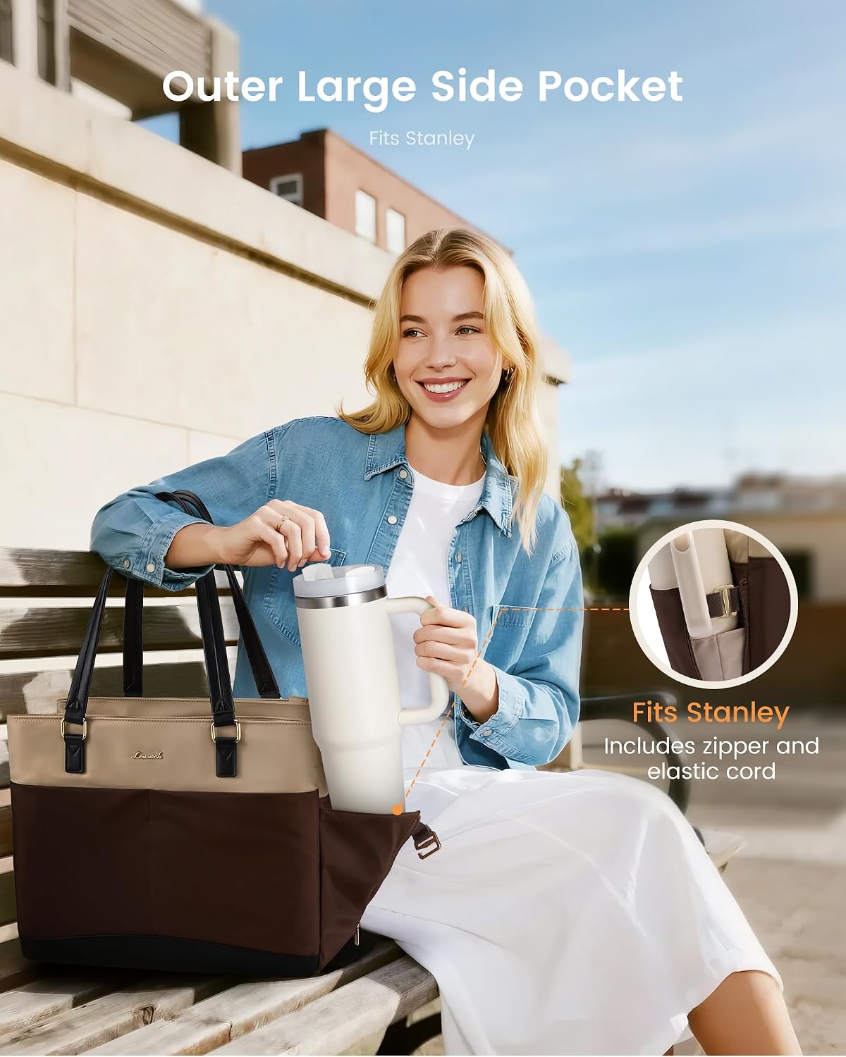 3 LOVEVOOK Laptop Tote Bag for Women with Separate Pocket Work Bag with Large Cup Holder Computer Briefcase for Teacher
