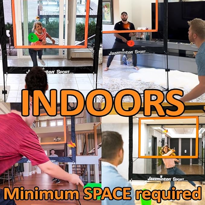 Jazzminton-Sport – The Original Paddle Game with Net for Indoors & Outdoors – Active, Joint-Friendly Family Fun – Like Badminton, Pickleball & Tennis with a Twist