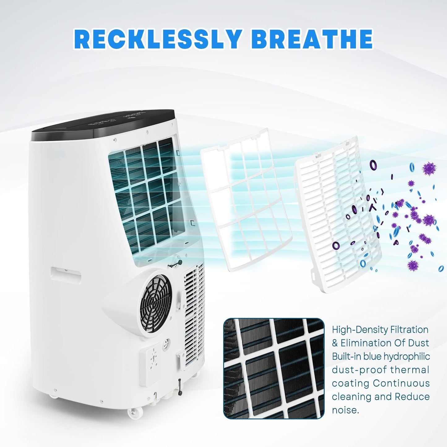 Garvee 14000 BTU Portable Air Conditioner for Rooms up to 750 Sq. Ft, 3-in-1 AC Unit with Cooling, Dehumidifier & Fan, 3 Fan Speeds, Auto Swing, 24H Timer, Energy-Saving, Remote & Window Kit, Gray