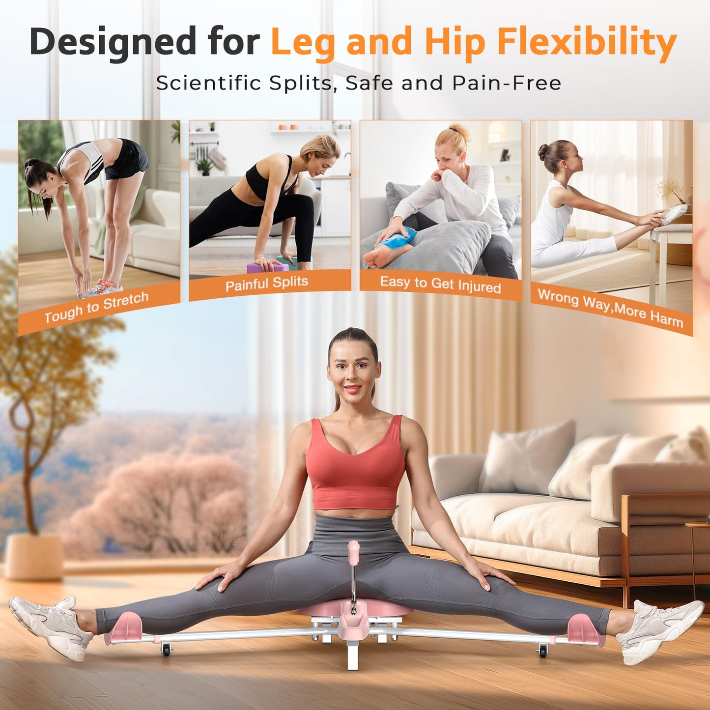 BODY RHYTHM Leg Stretcher - Split Machine for Leg Stretching - Flexibility Stretching Equipment - Ballet, Yoga, Dance, Martial Arts, MMA - Home Yoga Gym Fitness (Pink)
