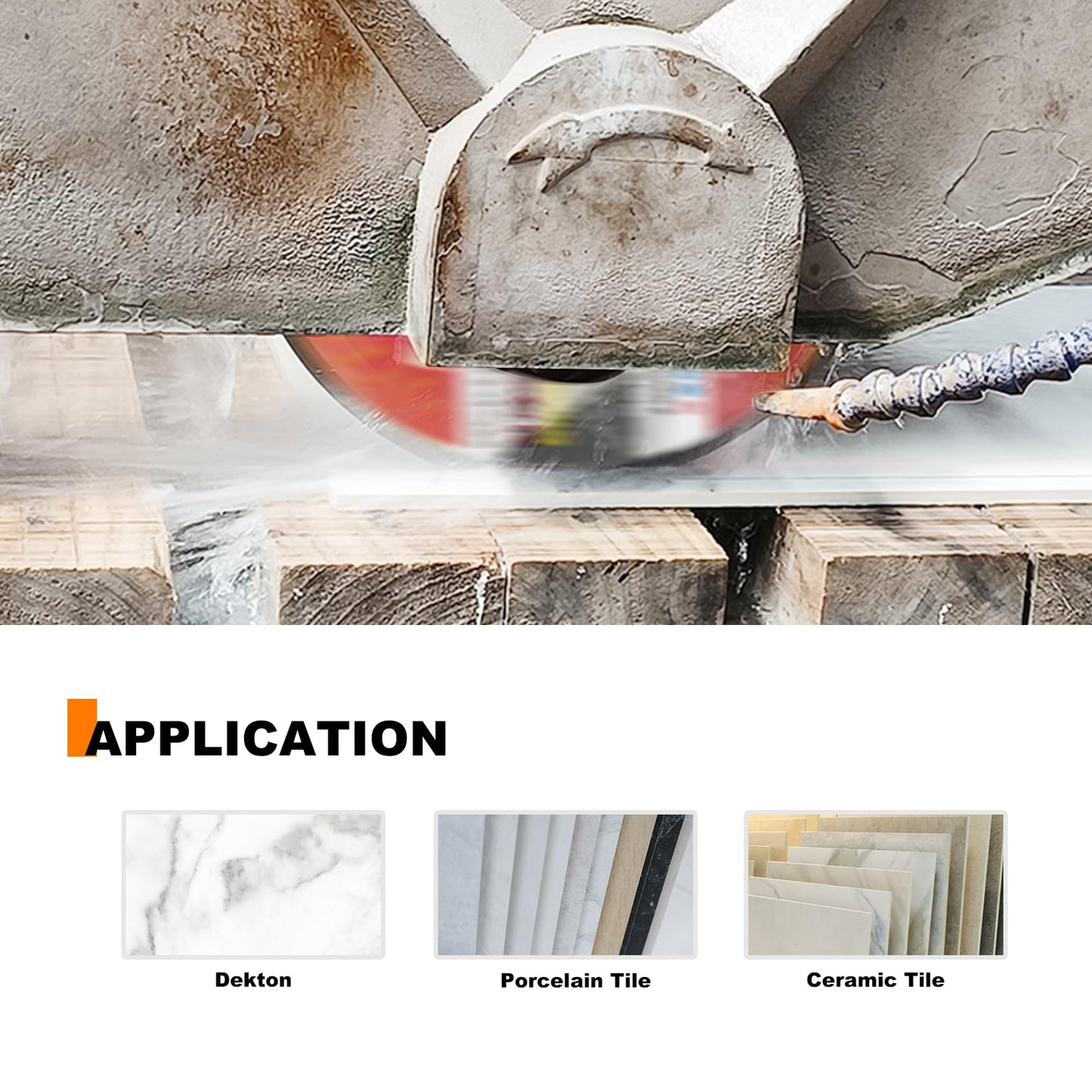 FEWELL 16inch Porcelain Bridge Saw Blade 45° Miter Cutting Double Step Silent Dekton Diamond Saw Blade 10mm Segment Wet Cutting Dekton Tile Porcelain Ceramic 400x10x60/50mm